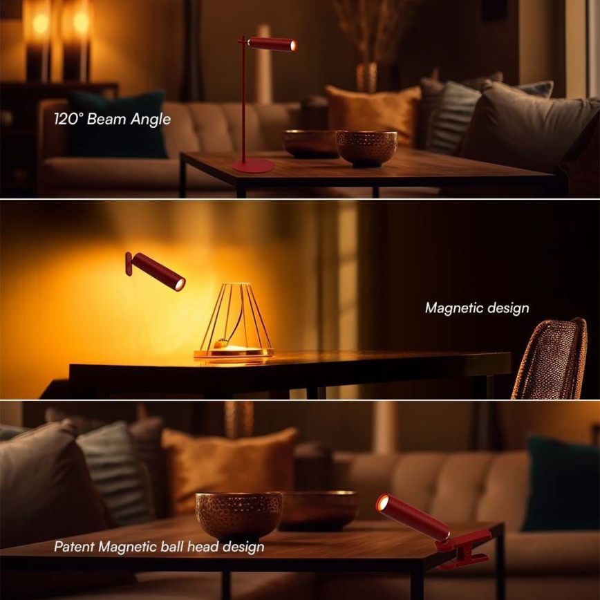 LED Zatemnitvena magnetna polnilna namizna svetilka 3v1 LED/3W/5V 4000K 1500 mAh rdeča