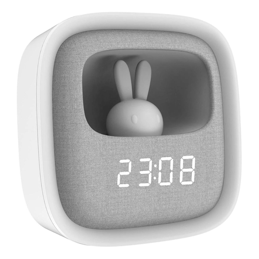 LED Zatemnitvena mala nočna svetilka z budilko BUNNY LED/1,2W/5V 3000K
