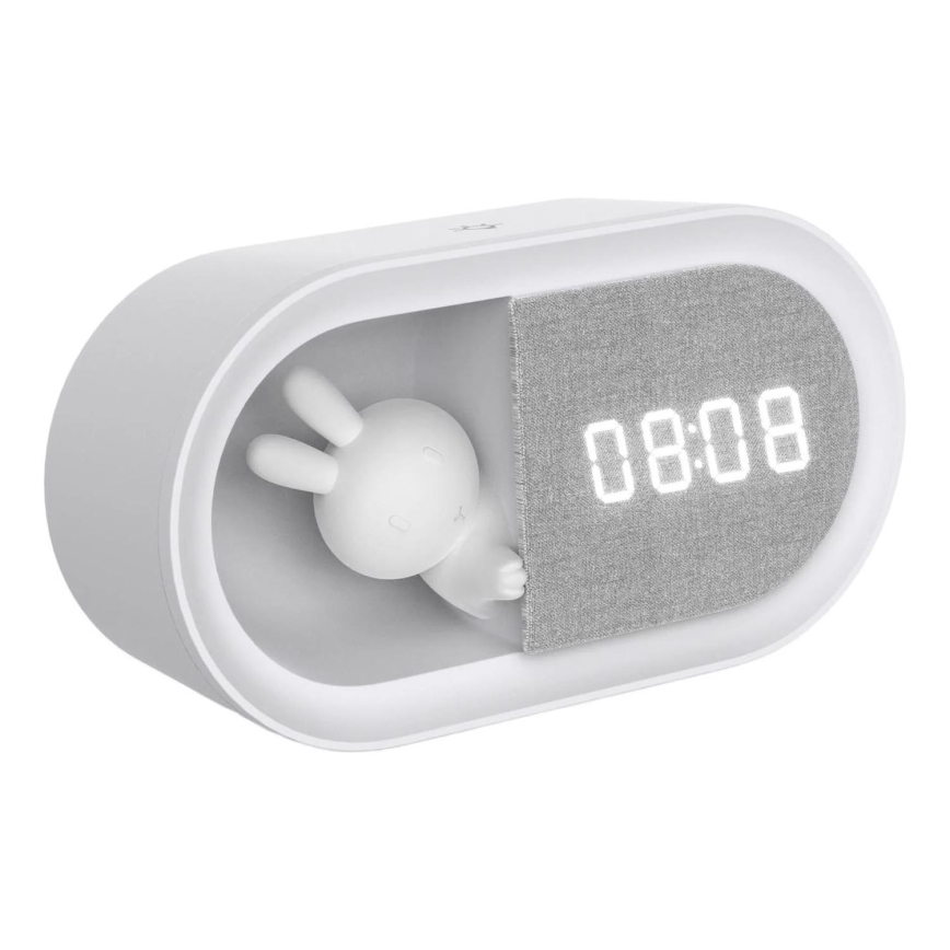 LED Zatemnitvena mala nočna svetilka z budilko BUNNY LED/1,2W/5V 3000K