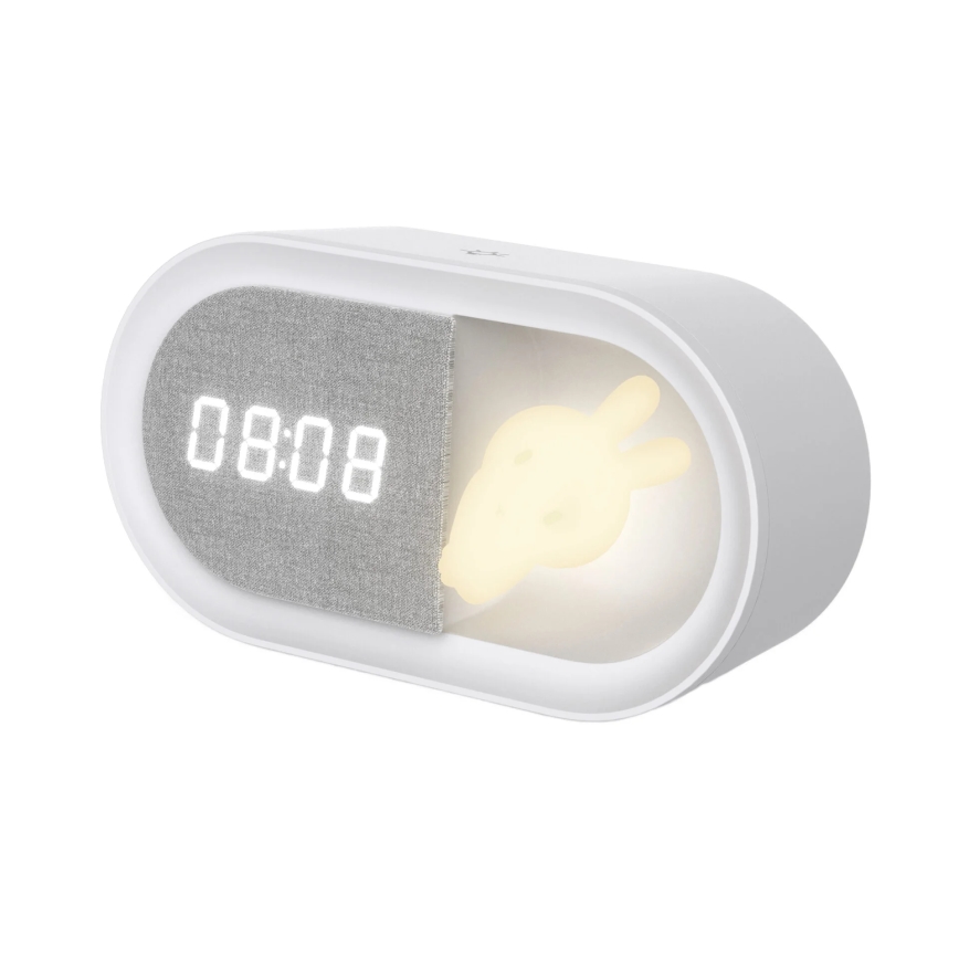 LED Zatemnitvena mala nočna svetilka z budilko BUNNY LED/1,2W/5V 3000K