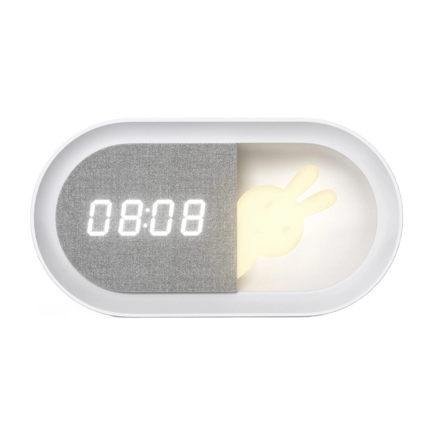 LED Zatemnitvena mala nočna svetilka z budilko BUNNY LED/1,2W/5V 3000K