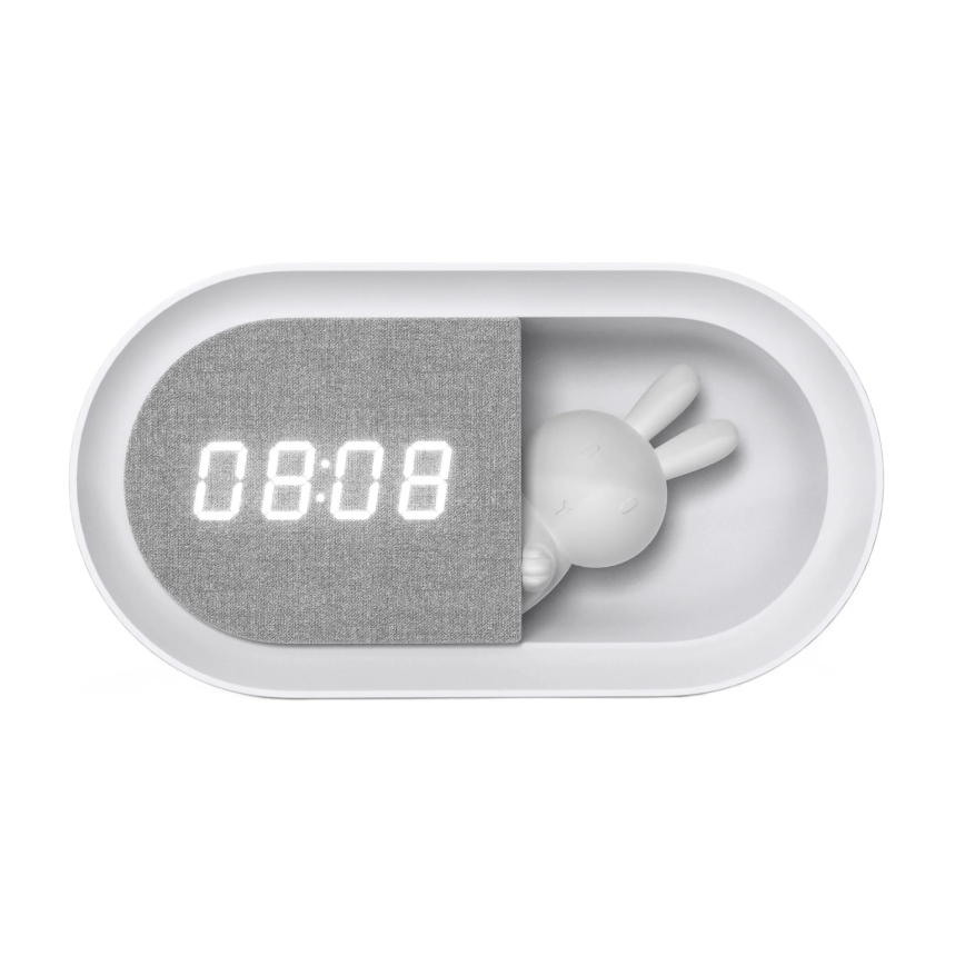 LED Zatemnitvena mala nočna svetilka z budilko BUNNY LED/1,2W/5V 3000K