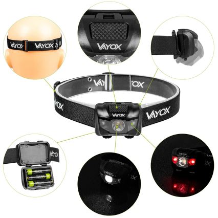 LED Zatemnitvena naglavna svetilka 3xLED/3xAAA IPX4 100 sijajni