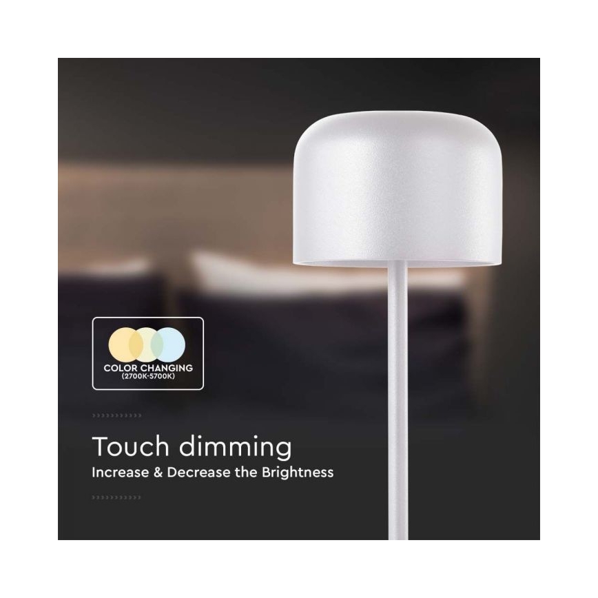LED Zatemnitvena polnilna namizna svetilka na dotik LED/1,5W/5V 2700-5700K IP54 2200 mAh bela