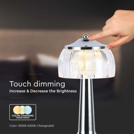 LED Zatemnitvena polnilna namizna svetilka na dotik LED/1W/5V 3000-6000K 1800 mAh sijajni krom