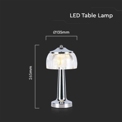 LED Zatemnitvena polnilna namizna svetilka na dotik LED/1W/5V 3000-6000K 1800 mAh sijajni krom