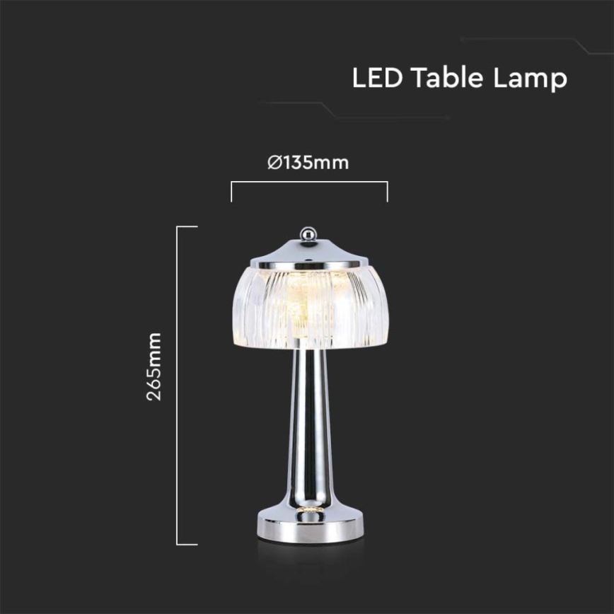 LED Zatemnitvena polnilna namizna svetilka na dotik LED/1W/5V 3000-6000K 1800 mAh sijajni krom