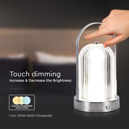 LED Zatemnitvena polnilna namizna svetilka na dotik LED/1W/5V 3000-6000K 1800 mAh mat krom