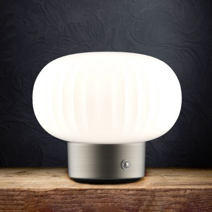 LED Zatemnitvena namizna svetilka na dotik LATTE LED/1,8W/5V USB 2000 mAh mat krom/bela