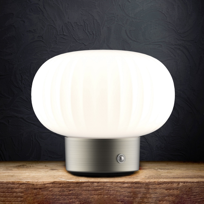 LED Zatemnitvena namizna svetilka na dotik LATTE LED/1,8W/5V USB 2000 mAh mat krom/bela