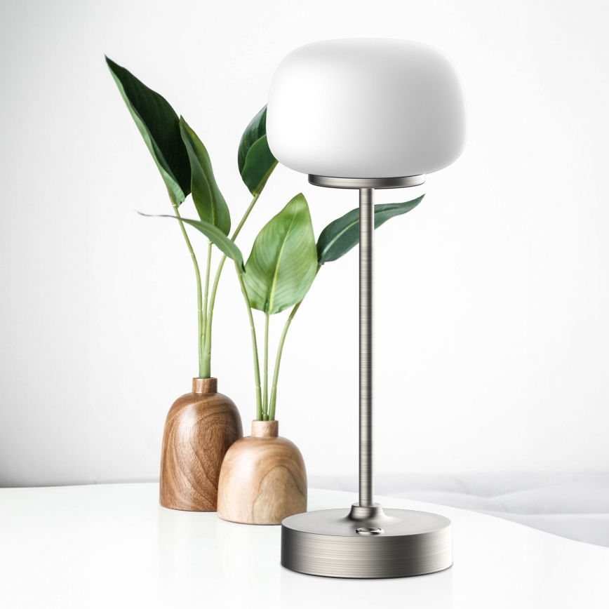 LED Zatemnitvena namizna svetilka na dotik RIMINI LED/2W/5V USB 2000 mAh mat krom/bela