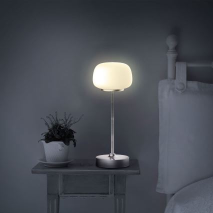 LED Zatemnitvena namizna svetilka na dotik RIMINI LED/2W/5V USB 2000 mAh mat krom/bela
