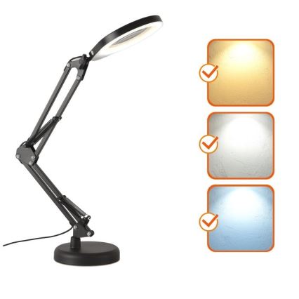 LED Zatemnitvena namizna svetilka s povečevalnim steklom 2v1 AURIQ LOUPE LED/10W/5V 3000/4000/6500K črna
