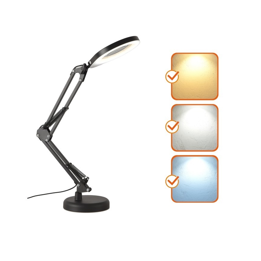 LED Zatemnitvena namizna svetilka s povečevalnim steklom 2v1 AURIQ LOUPE LED/10W/5V 3000/4000/6500K črna