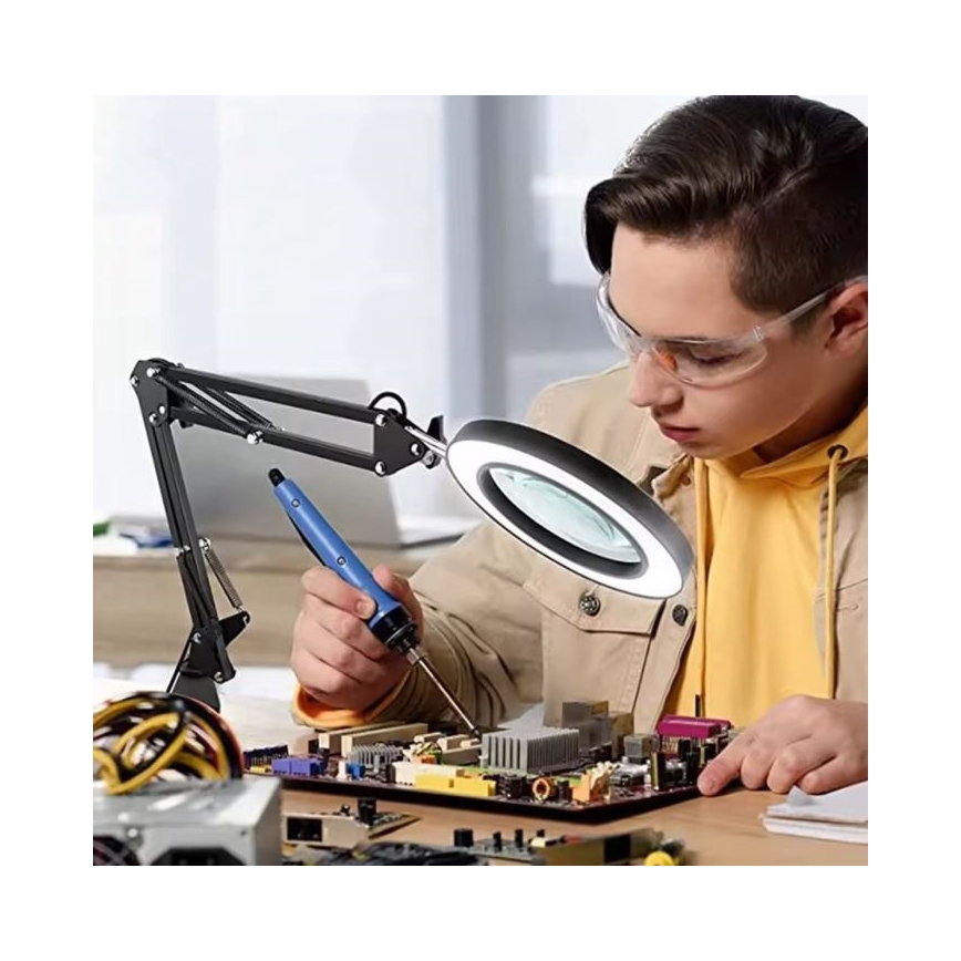 LED Zatemnitvena namizna svetilka s povečevalnim steklom LED/11W/5V 3000-6000K črna