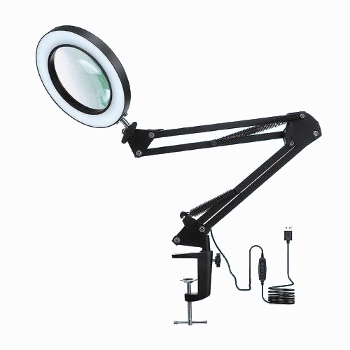 LED Zatemnitvena namizna svetilka s povečevalnim steklom LED/22W/5V 4000-6000K črna