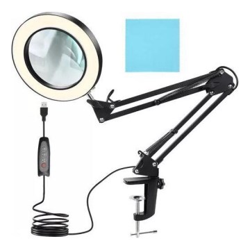 LED Zatemnitvena namizna svetilka s povečevalnim steklom LED/6W/5V 3000K/4000K/6000K črna