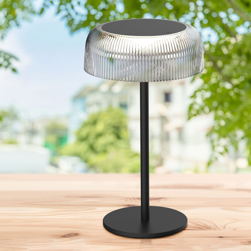 LED Zatemnitvena zunanja namizna svetilka na dotik TRYPOLIS LED/2W/5V USB 1800 mAh IP44 črna
