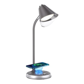 LED Zatemnitvena namizna svetilka z brezžičnim polnjenjem FINCH LED/9W/12/230V siva/sijajni krom