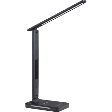 LED Zatemnitvena namizna svetilka z brezžičnim polnjenjem QI, zaslon in USB port LED/7W/230V 3000-6000K črna