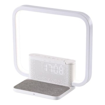 LED Zatemnitvena namizna svetilka z budilka in Qi polnjenje LED/18W/230V bela