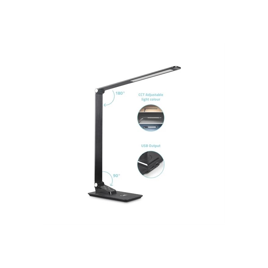 LED Zatemnitvena namizna svetilka z USB LED/7W/230V 3000K/4000K/5500K črna