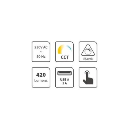 LED Zatemnitvena namizna svetilka z USB LED/7W/230V 3000K/4000K/5500K črna
