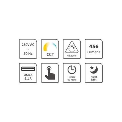 LED Zatemnitvena namizna svetilka z USB LED/9W/230V 3000K/4000K/5500K črna