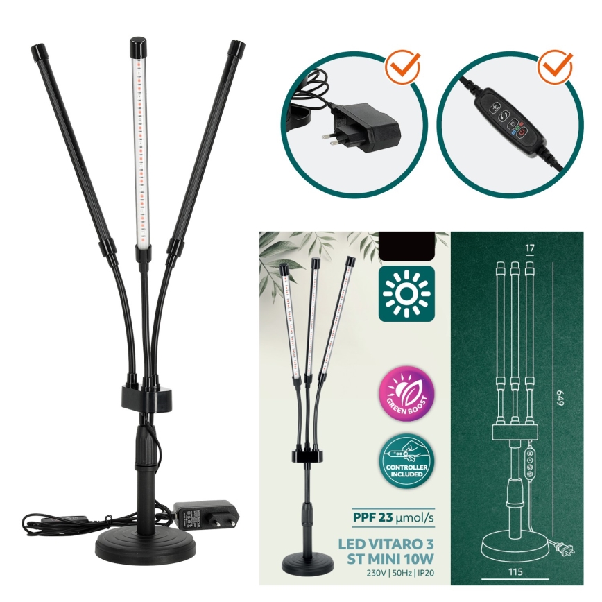 LED Zatemnitvena fleksibilna namizna svetilka za gojenje rastlin VITARO 3xLED/10W/230V črna