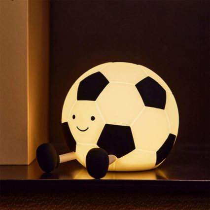 LED Zatemnitvena otroška svetilka na dotik FOOTBALL LED/2W/5V USB 1200 mAh bela/črna