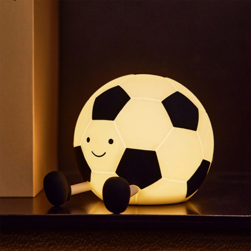 LED Zatemnitvena otroška svetilka na dotik FOOTBALL LED/2W/5V USB 1200 mAh bela/črna