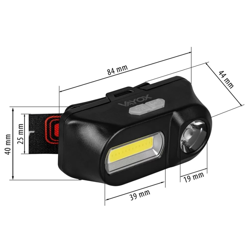 LED Zatemnitvena polnilna naglavna svetilka 2xLED/5V IP44 210 sijajni 2000 mAh