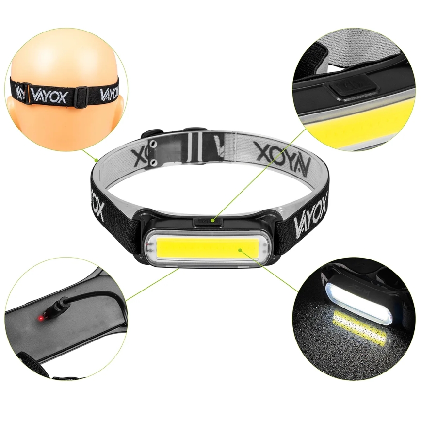 LED Zatemnitvena polnilna naglavna svetilka LED/5V IPX4 300 sijajni 1200 mAh
