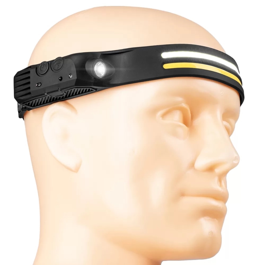 LED Zatemnitvena polnilna naglavna svetilka s senzorjem 3xLED/5V IP44 300 sijajni 1200 mAh