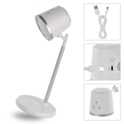LED Zatemnitvena polnilna namizna svetilka 4v1 LED/6W/3,7V 3000K/4000K/6500K 1500mAh bela