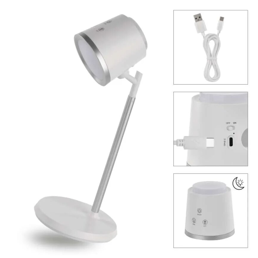 LED Zatemnitvena polnilna namizna svetilka 4v1 LED/6W/3,7V 3000K/4000K/6500K 1500mAh bela