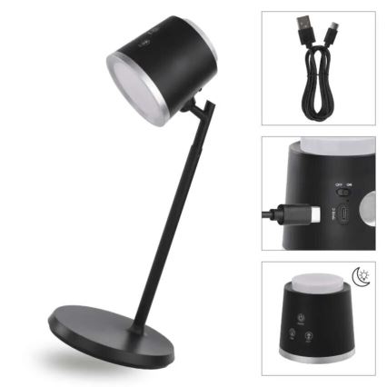 LED Zatemnitvena polnilna namizna svetilka 4v1 LED/6W/3,7V 3000K/4000K/6500K 1500mAh črna