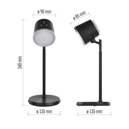 LED Zatemnitvena polnilna namizna svetilka 4v1 LED/6W/3,7V 3000K/4000K/6500K 1500mAh črna