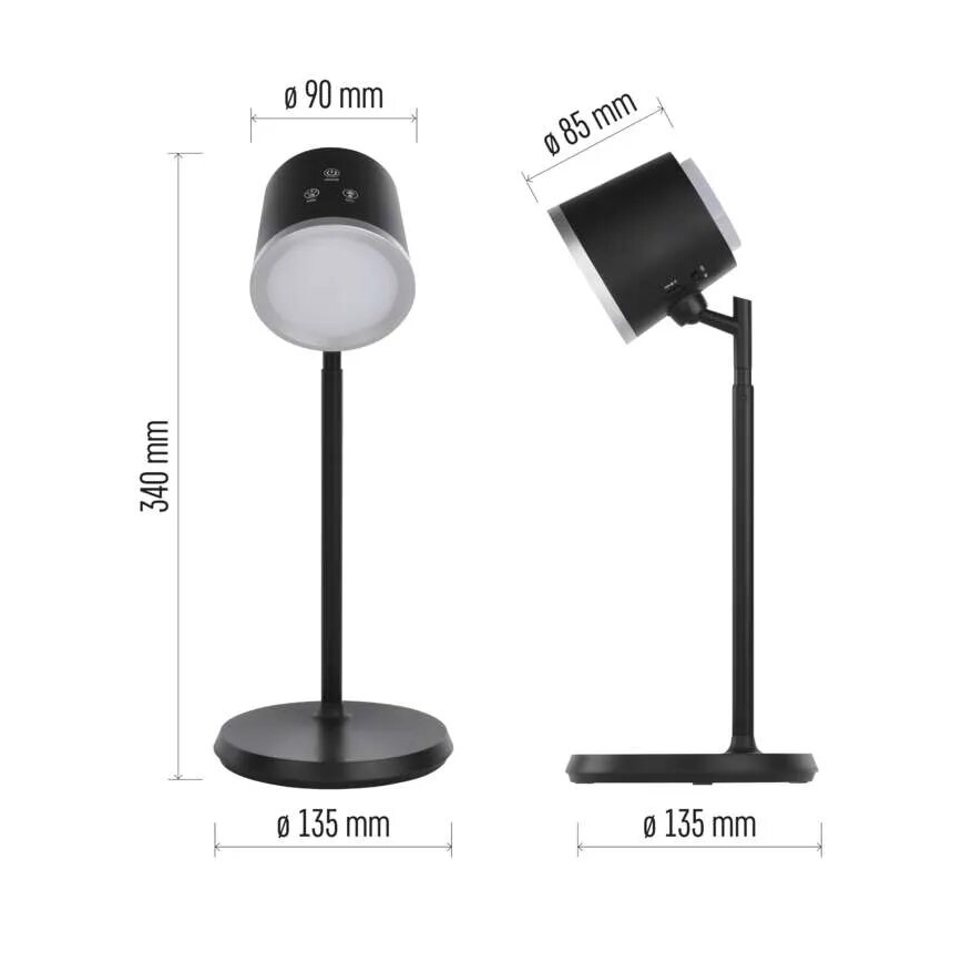 LED Zatemnitvena polnilna namizna svetilka 4v1 LED/6W/3,7V 3000K/4000K/6500K 1500mAh črna