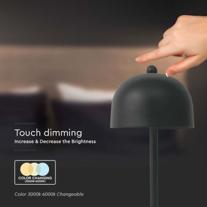 LED Zatemnitvena polnilna namizna svetilka na dotik LED/1W/5V 3000-6000K 1800 mAh črna