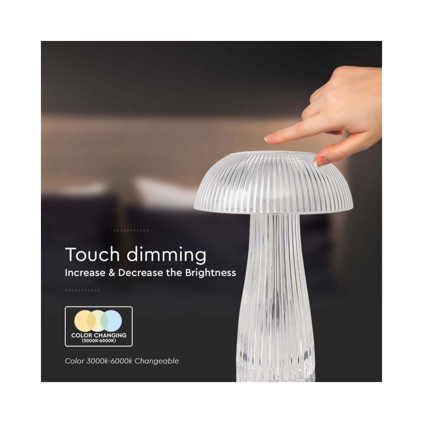 LED Zatemnitven rechargeable na dotik namizna svetilka LED/1W/5V 3000-6000K 1800 mAh prozorna