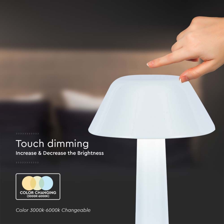 LED Zatemnitvena polnilna namizna svetilka na dotik LED/1W/5V 3000-6000K 1800 mAh bela