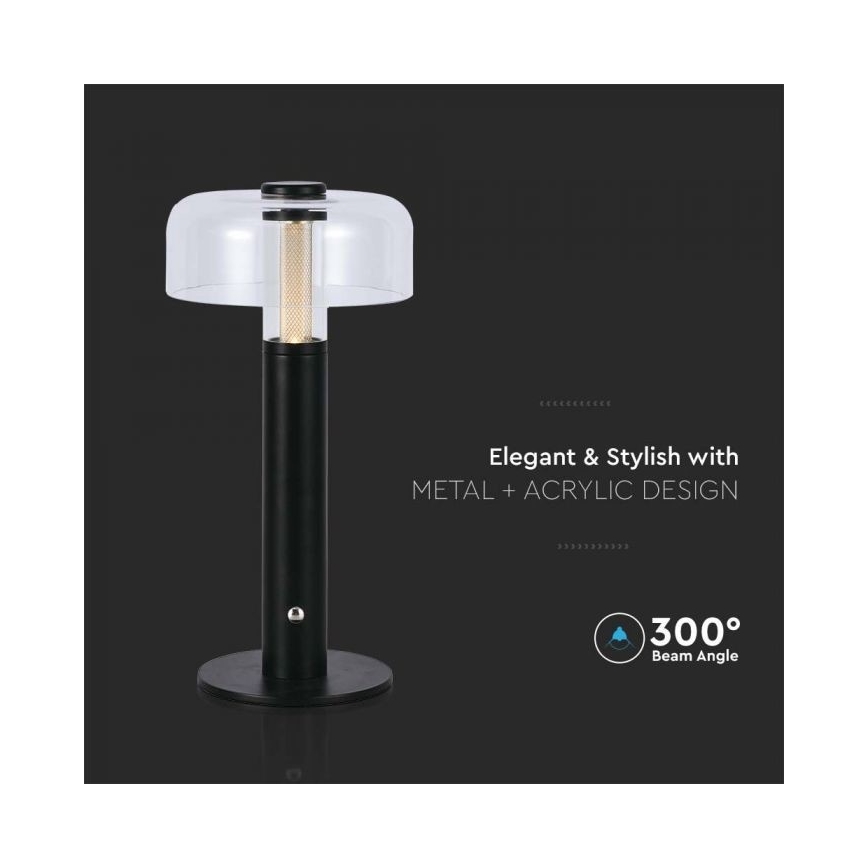 LED Zatemnitvena polnilna namizna svetilka na dotik LED/1W/5V 3000K 1800 mAh črna
