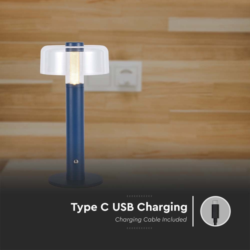LED Zatemnitvena polnilna namizna svetilka na dotik LED/1W/5V 3000K 1800 mAh modra