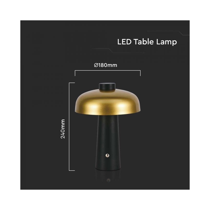 LED Zatemnitvena polnilna namizna svetilka na dotik LED/3W/5V 3000-6000K 1800 mAh črna/zlata