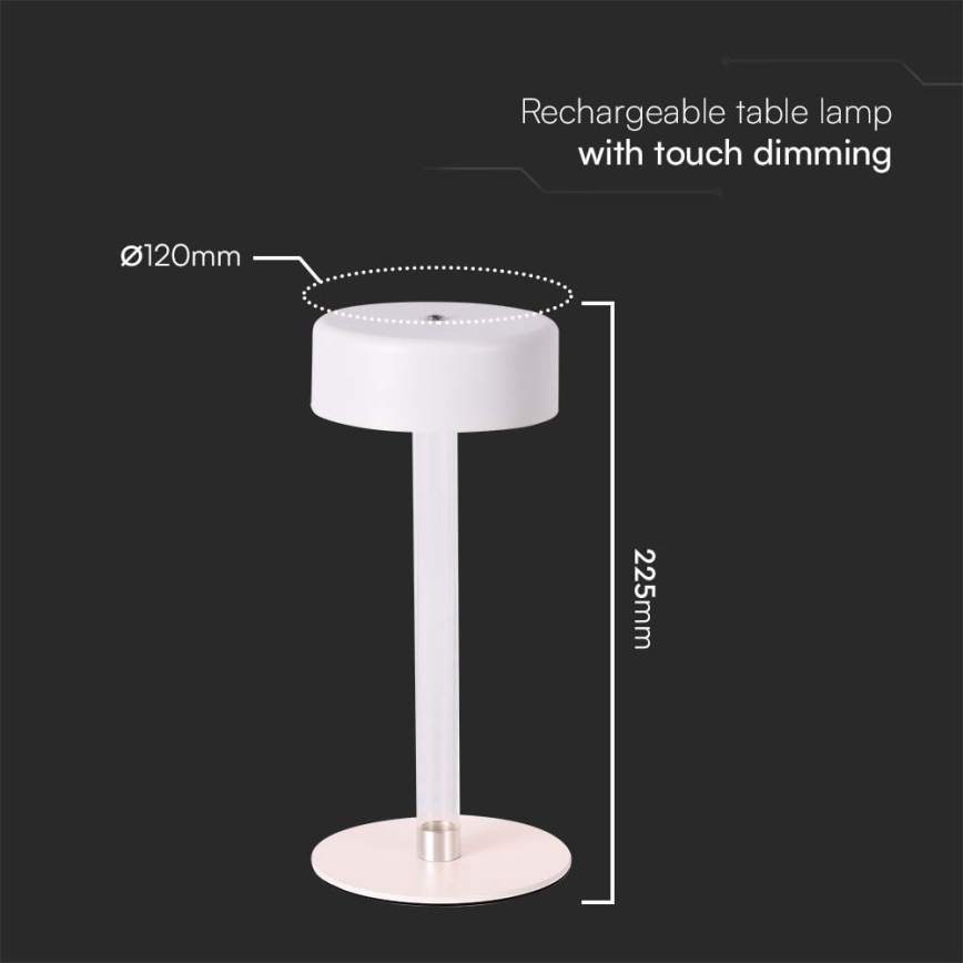 LED Zatemnitvena polnilna namizna svetilka na dotik LED/3W/5V 3000-6000K 2400 mAh bela