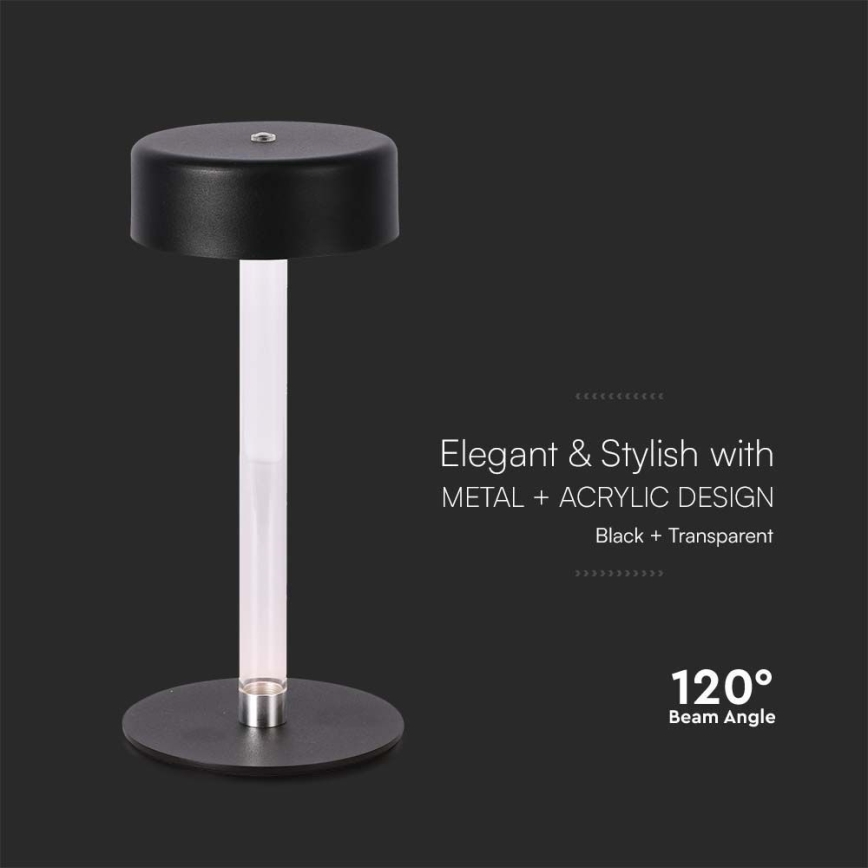 LED Zatemnitvena polnilna namizna svetilka na dotik LED/3W/5V 3000-6000K 2400 mAh črna