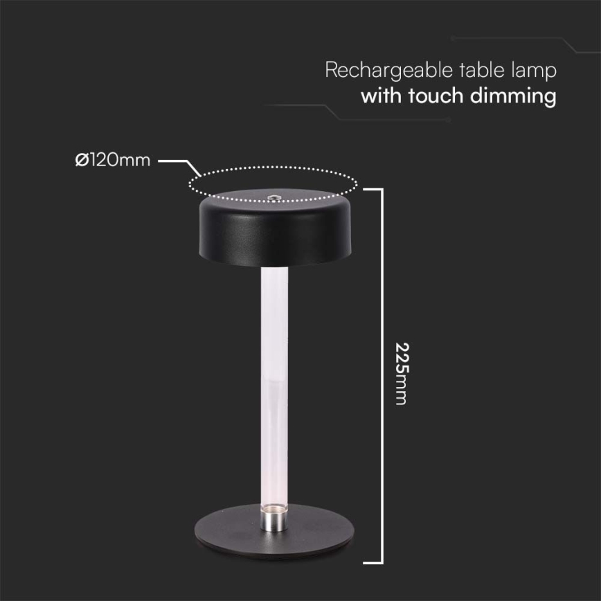 LED Zatemnitvena polnilna namizna svetilka na dotik LED/3W/5V 3000-6000K 2400 mAh črna