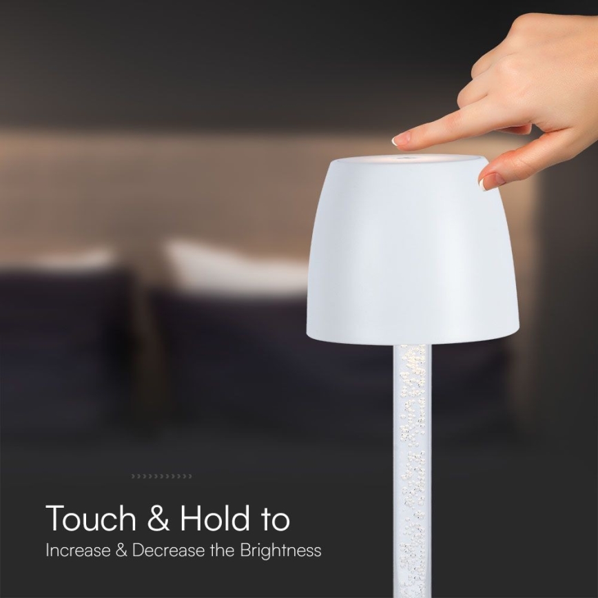 LED Zatemnitvena polnilna namizna svetilka na dotik LED/3W/5V 3000K 1800 mAh bela