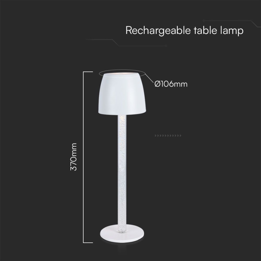 LED Zatemnitvena polnilna namizna svetilka na dotik LED/3W/5V 3000K 1800 mAh bela